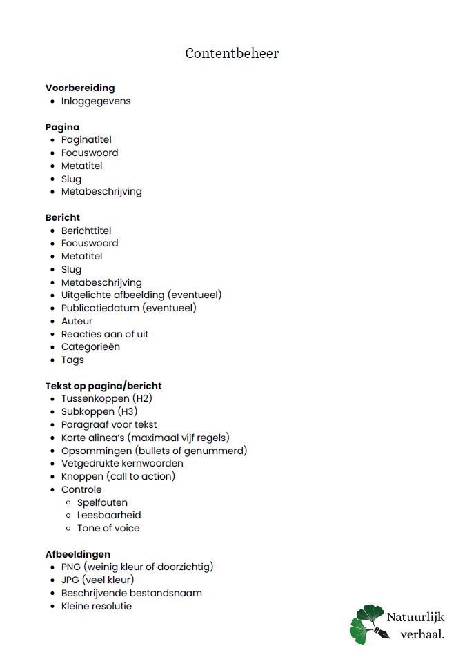 contentbeheer checklist